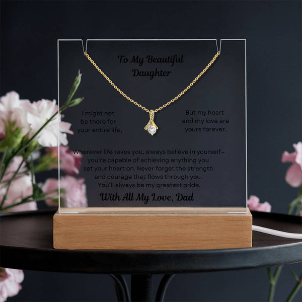 Dad to Daughter Necklace with Charm – Acrylic LED Display Keepsake, Gift for Graduation, or Christmas