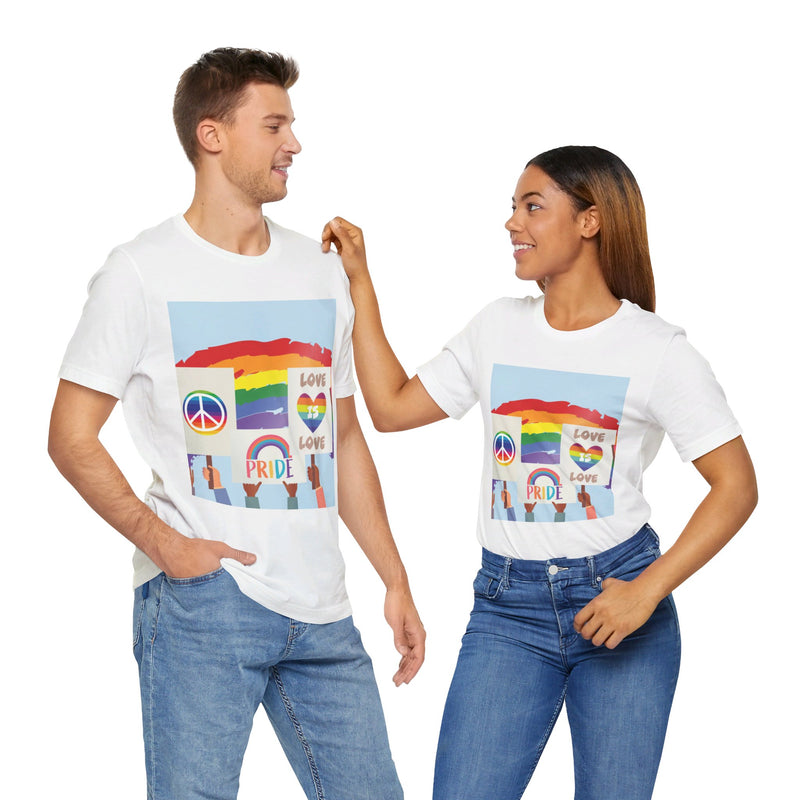 Pride Peace and Love Collage.  Unisex comfy casual t-shirt with short sleeves.