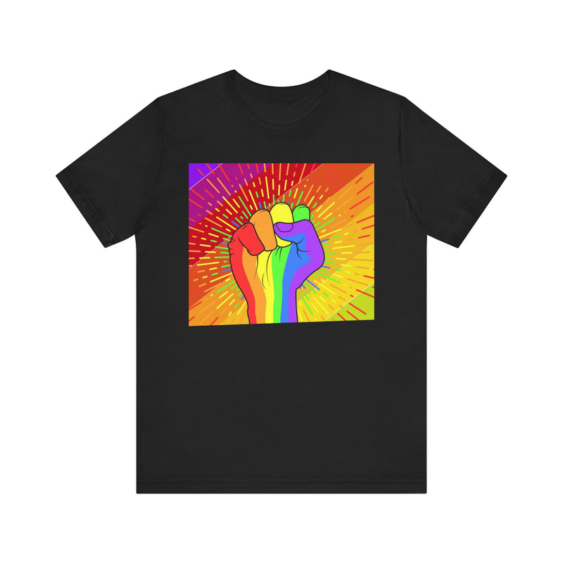 Pride Rainbow Fist Raised.  Unisex comfy casual t-shirt with short sleeves.