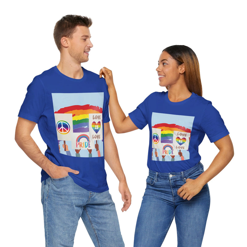 Pride Peace and Love Collage.  Unisex comfy casual t-shirt with short sleeves.