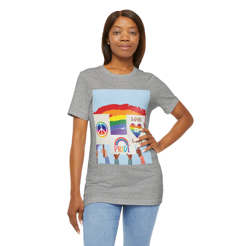 Pride Peace and Love Collage.  Unisex comfy casual t-shirt with short sleeves.