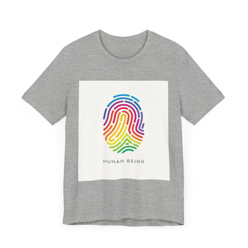 Rainbow Fingerprint Human Being.  Unisex comfy casual t-shirt with short sleeves.