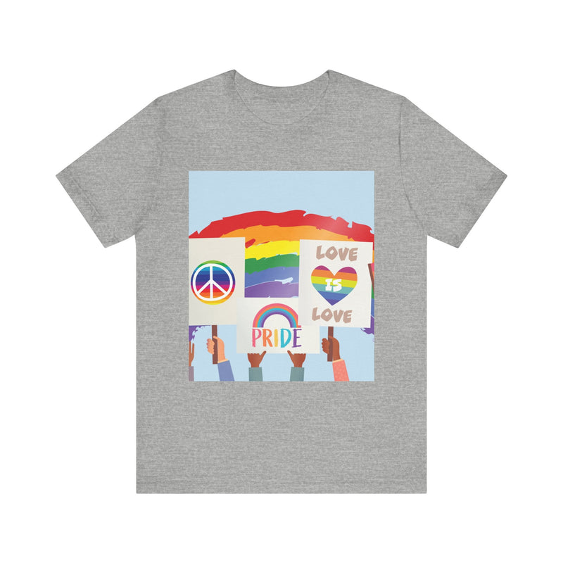 Pride Peace and Love Collage.  Unisex comfy casual t-shirt with short sleeves.