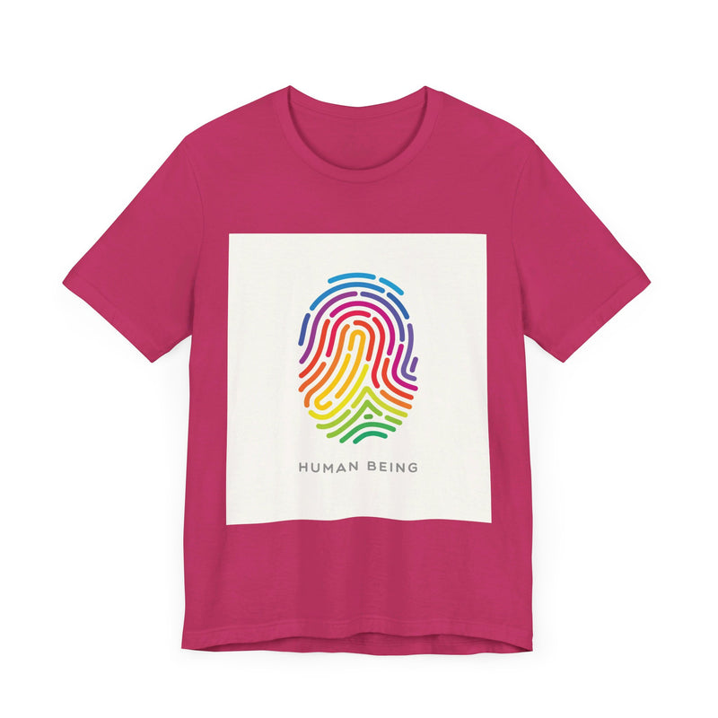 Rainbow Fingerprint Human Being.  Unisex comfy casual t-shirt with short sleeves.