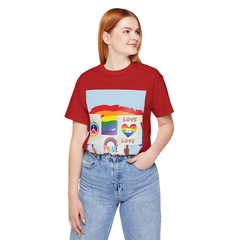 Pride Peace and Love Collage.  Unisex comfy casual t-shirt with short sleeves.