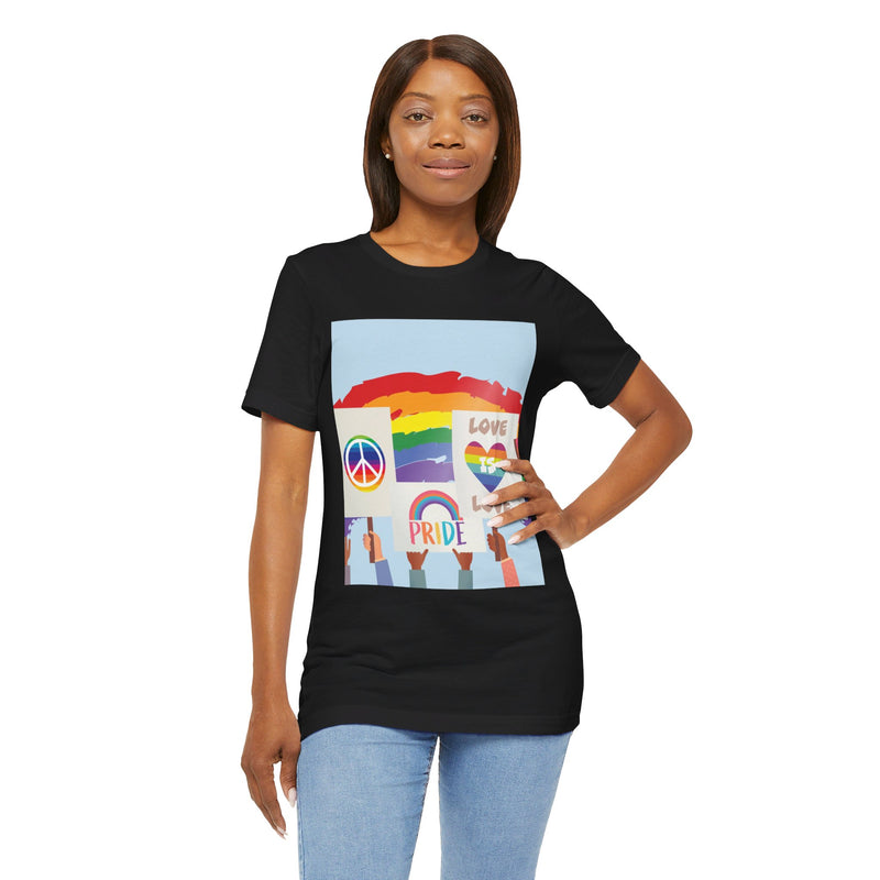 Pride Peace and Love Collage.  Unisex comfy casual t-shirt with short sleeves.