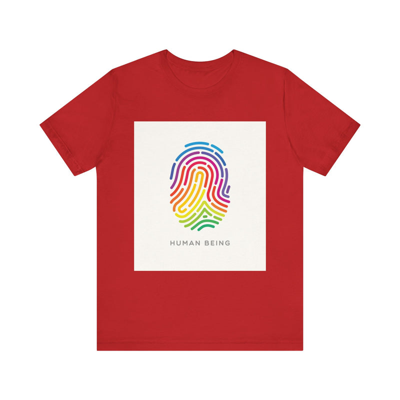 Rainbow Fingerprint Human Being.  Unisex comfy casual t-shirt with short sleeves.