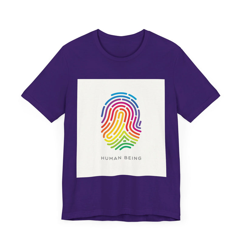 Rainbow Fingerprint Human Being.  Unisex comfy casual t-shirt with short sleeves.