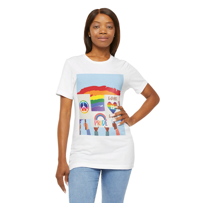 Pride Peace and Love Collage.  Unisex comfy casual t-shirt with short sleeves.