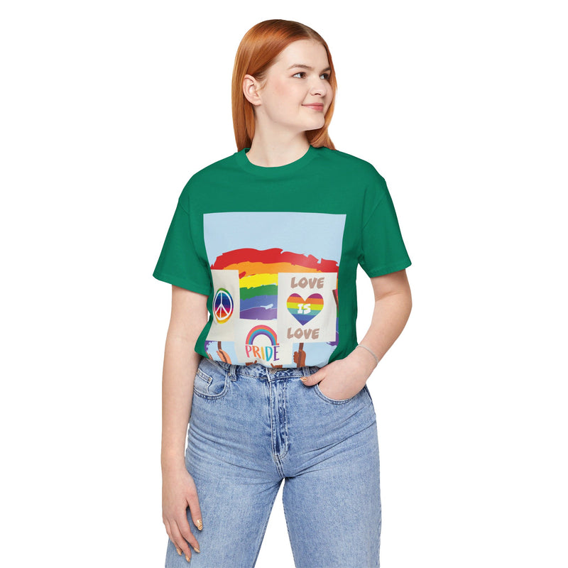 Pride Peace and Love Collage.  Unisex comfy casual t-shirt with short sleeves.