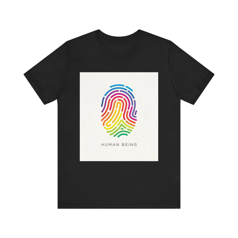 Rainbow Fingerprint Human Being.  Unisex comfy casual t-shirt with short sleeves.