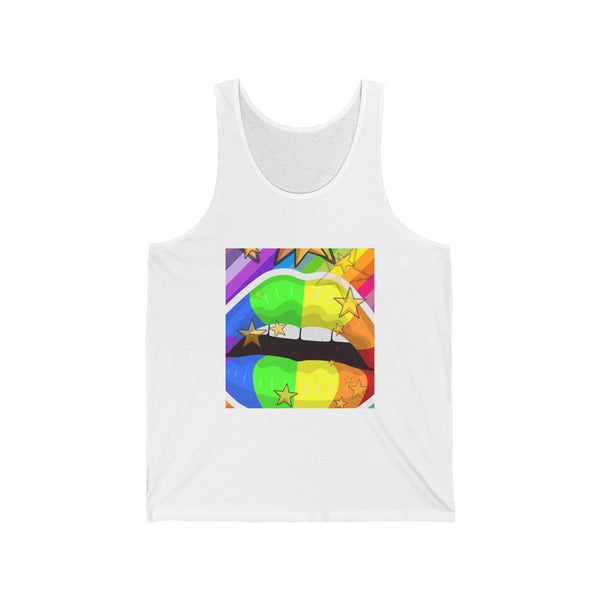 Rainbow Design with Lips Unisex Jersey Tank