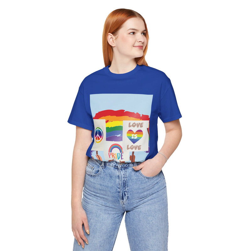 Pride Peace and Love Collage.  Unisex comfy casual t-shirt with short sleeves.