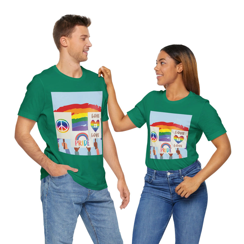 Pride Peace and Love Collage.  Unisex comfy casual t-shirt with short sleeves.