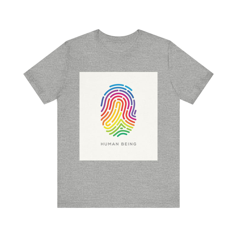 Rainbow Fingerprint Human Being.  Unisex comfy casual t-shirt with short sleeves.