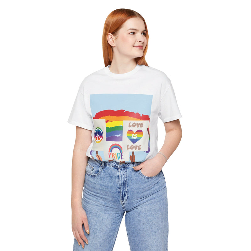 Pride Peace and Love Collage.  Unisex comfy casual t-shirt with short sleeves.