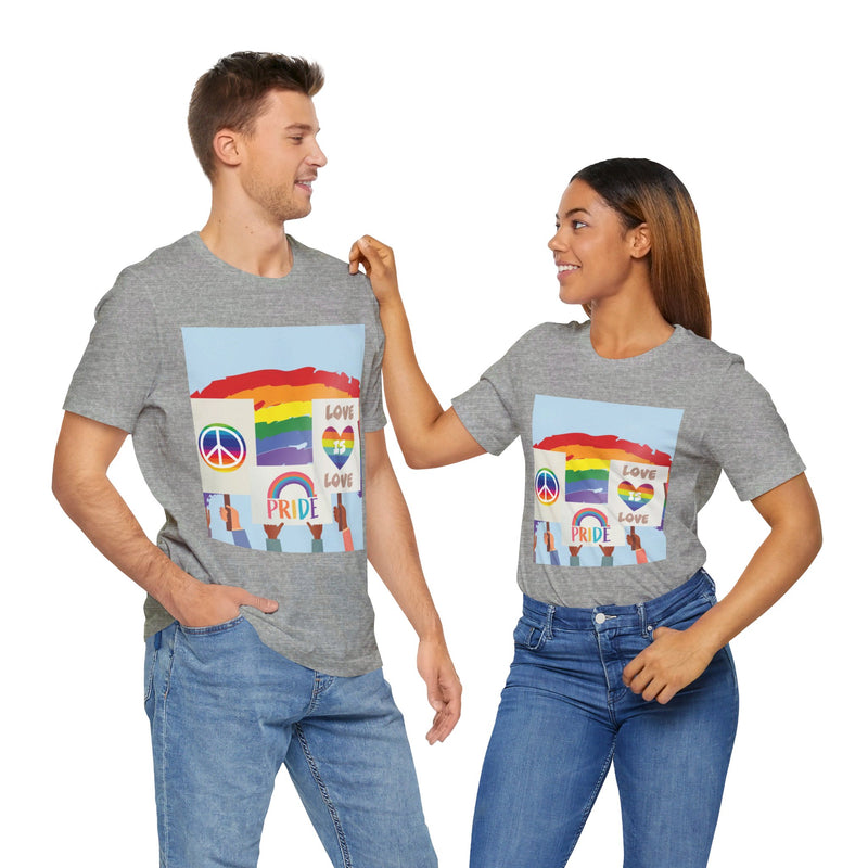 Pride Peace and Love Collage.  Unisex comfy casual t-shirt with short sleeves.