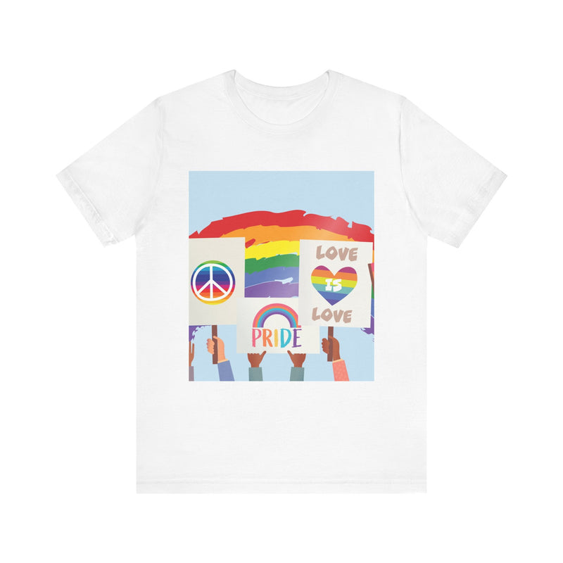 Pride Peace and Love Collage.  Unisex comfy casual t-shirt with short sleeves.