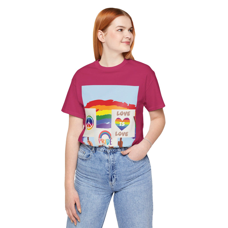 Pride Peace and Love Collage.  Unisex comfy casual t-shirt with short sleeves.