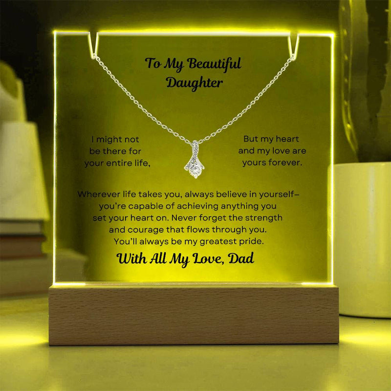 Dad to Daughter Necklace with Charm – Acrylic LED Display Keepsake, Gift for Graduation, or Christmas