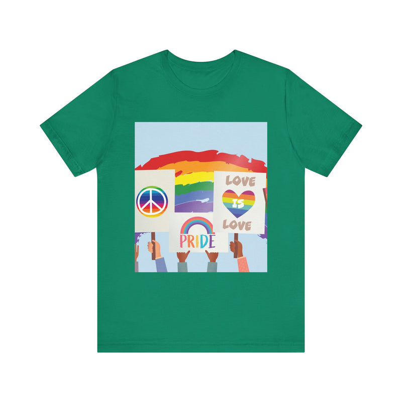 Pride Peace and Love Collage.  Unisex comfy casual t-shirt with short sleeves.