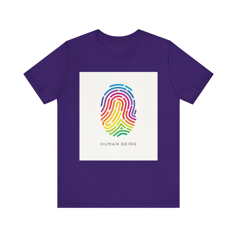 Rainbow Fingerprint Human Being.  Unisex comfy casual t-shirt with short sleeves.