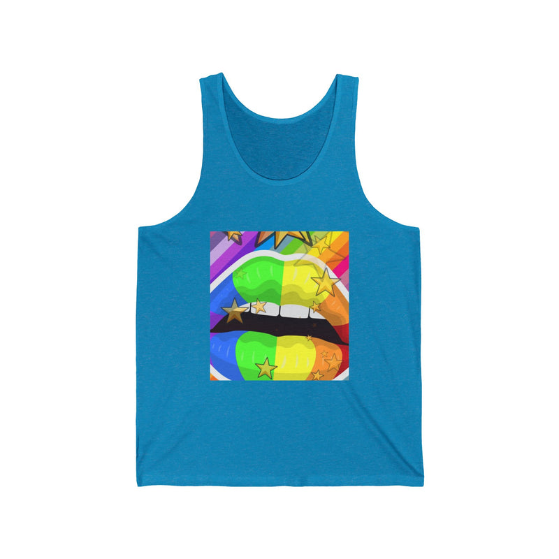 Rainbow Design with Lips Unisex Jersey Tank