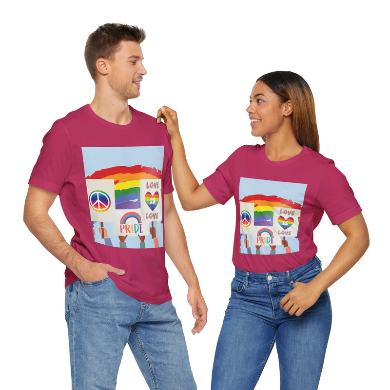 Pride Peace and Love Collage.  Unisex comfy casual t-shirt with short sleeves.