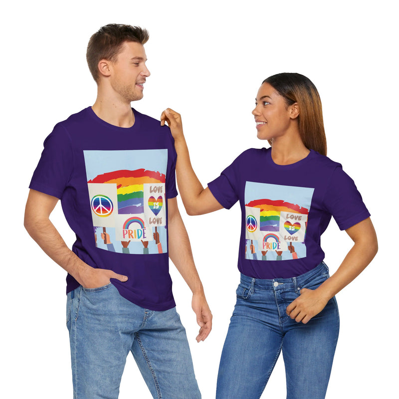 Pride Peace and Love Collage.  Unisex comfy casual t-shirt with short sleeves.
