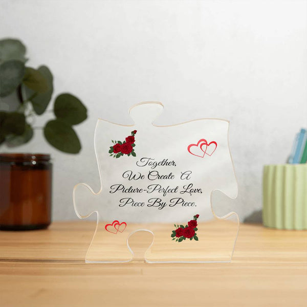 Roses and Hearts, Picture Perfect Love, Gift for Her, Gift for Him, Puzzle Piece Acrylic Plaque, Keepsake Gift, Anniversary Gift,