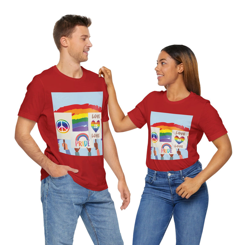 Pride Peace and Love Collage.  Unisex comfy casual t-shirt with short sleeves.
