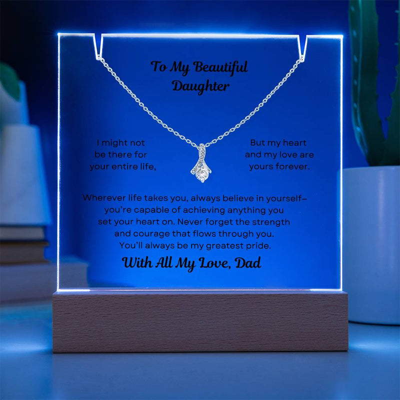 Dad to Daughter Necklace with Charm – Acrylic LED Display Keepsake, Gift for Graduation, or Christmas